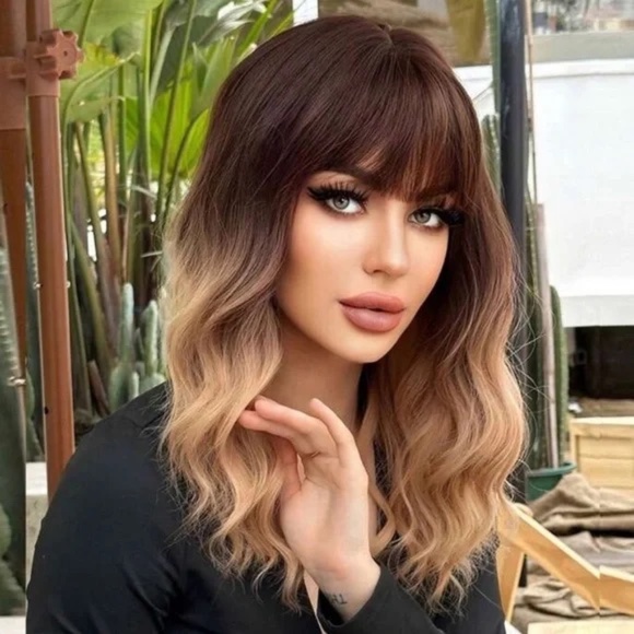 16 Inch ombre Brown To Honey Blonde wave Short Wig for Daily Use Natural - Picture 1 of 8